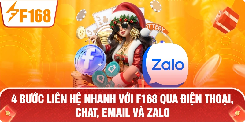 4 bước liên hệ nhanh với F168 qua điện thoại, chat, email và zalo.