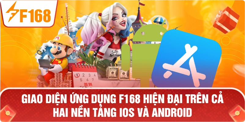 Giao diện ứng dụng F168 hiện đại trên cả hai nền tảng iOS và Android